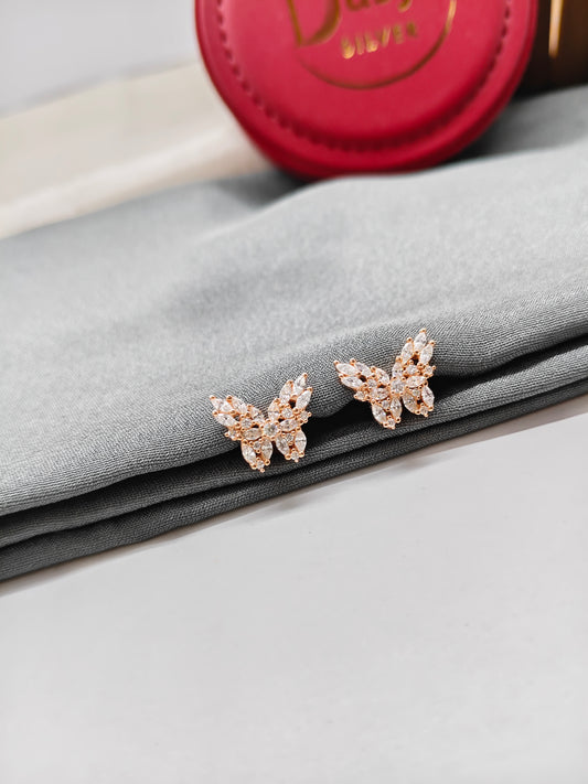 925 Silver Rose Gold Full White Stone Big Butterfly Design Earrings