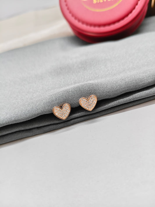 925 Silver Rose Gold White Stone Heart Design Earrings