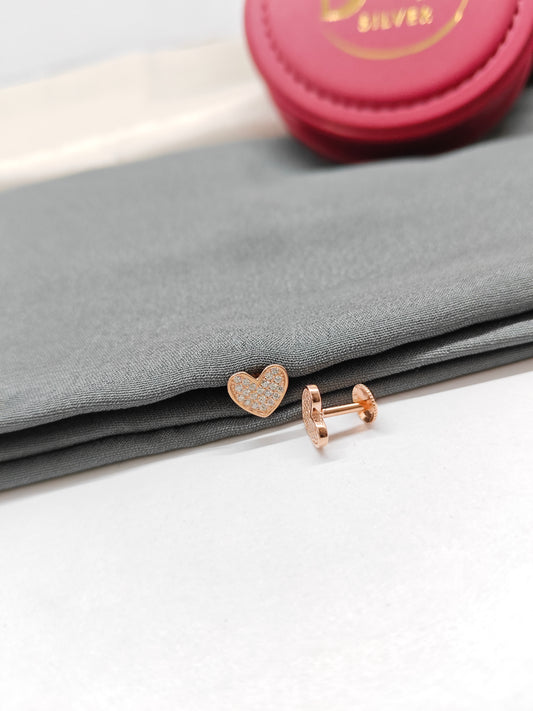 925 Silver Rose Gold White Stone Heart Design Earrings