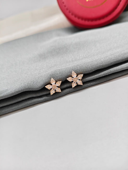 925 Silver Rose Gold White Stone Star Design Earrings