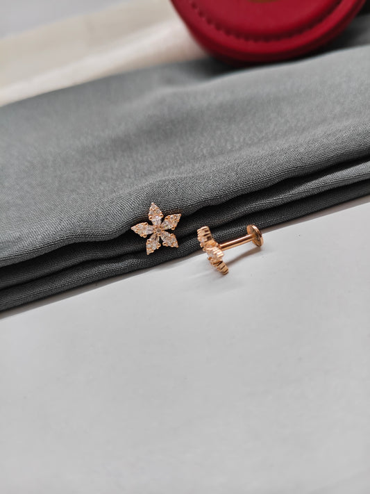 925 Silver Rose Gold White Stone Star Design Earrings