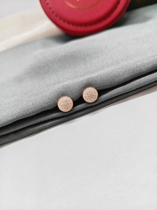 925 Silver Rose Gold White Stone Round Design Earrings