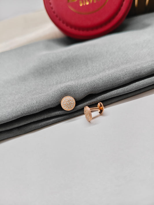 925 Silver Rose Gold White Stone Round Design Earrings