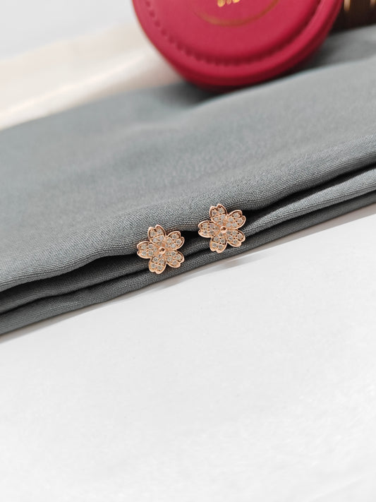 925 Silver Rose Gold White Stone Flower Design Earrings