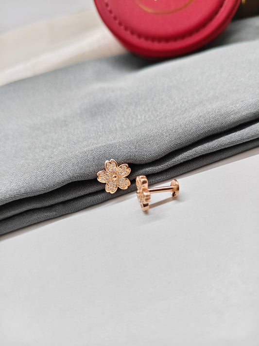 925 Silver Rose Gold White Stone Flower Design Earrings