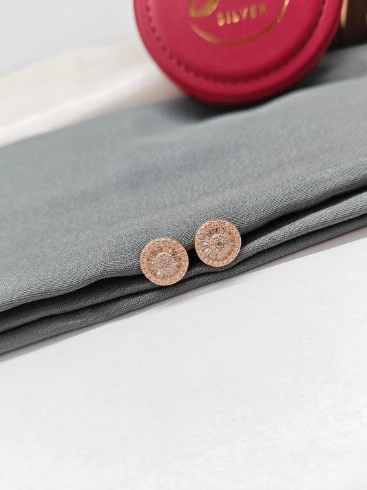 925 Silver Rose Gold Double Chakra Design White Stone Earrings