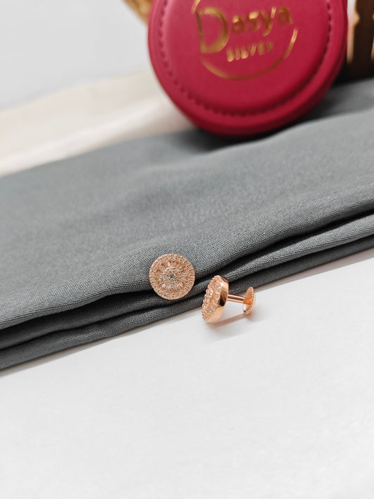 925 Silver Rose Gold Double Chakra Design White Stone Earrings