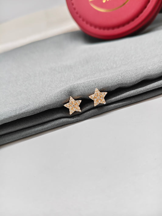 925 Silver Rose Gold White Stone Star Design Earrings