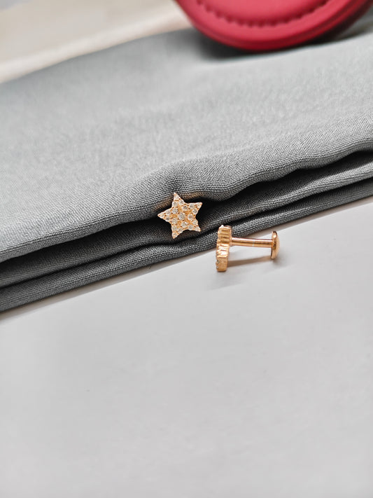 925 Silver Rose Gold White Stone Star Design Earrings