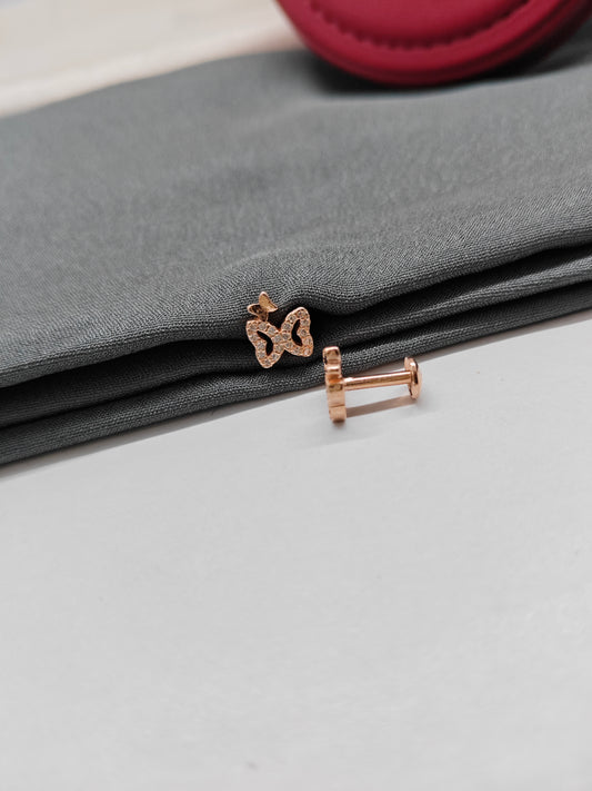 925 Silver Rose Gold White Stone Double Butterfly Design Earrings