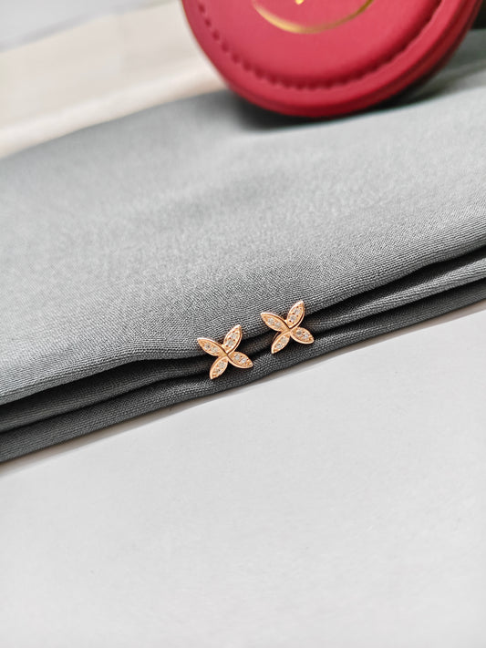 925 Silver Rose Gold White Stone X Design Earrings