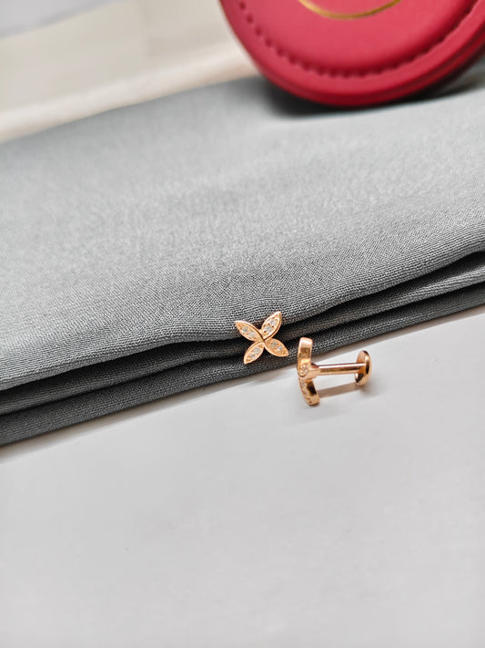 925 Silver Rose Gold White Stone X Design Earrings