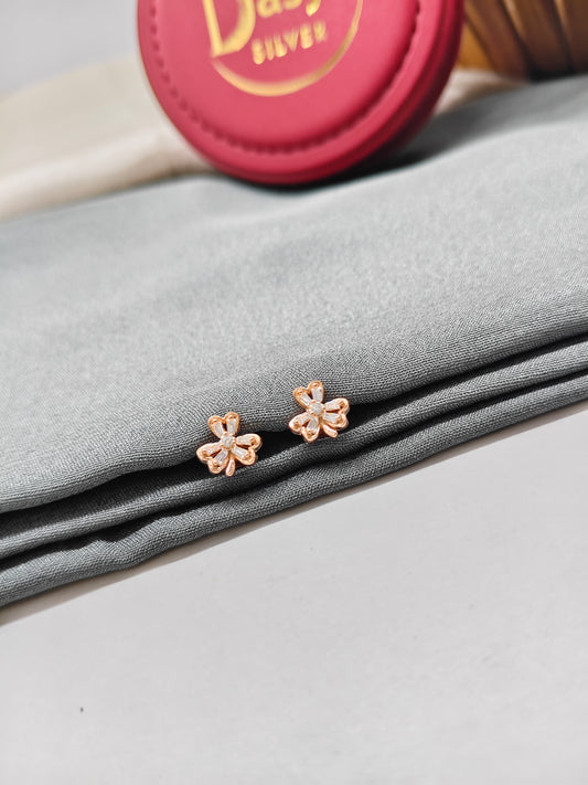 925 Silver Rose Gold Small Flower Design Earrings