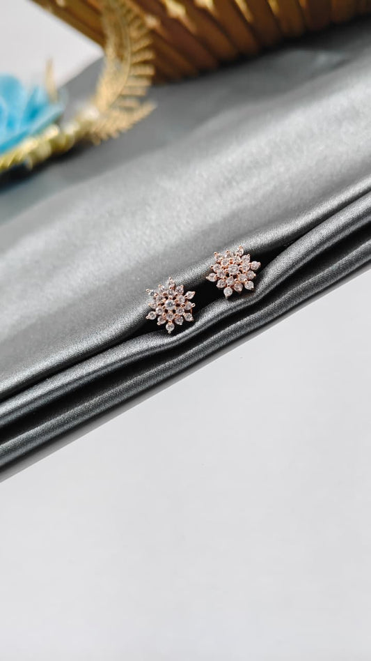 925 Silver Rose Gold Multiple White Stone Design Earrings