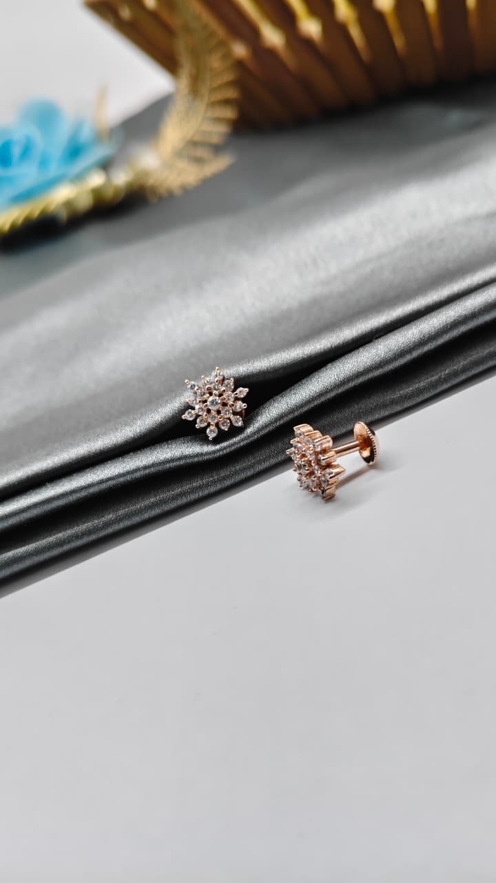 925 Silver Rose Gold Multiple White Stone Design Earrings