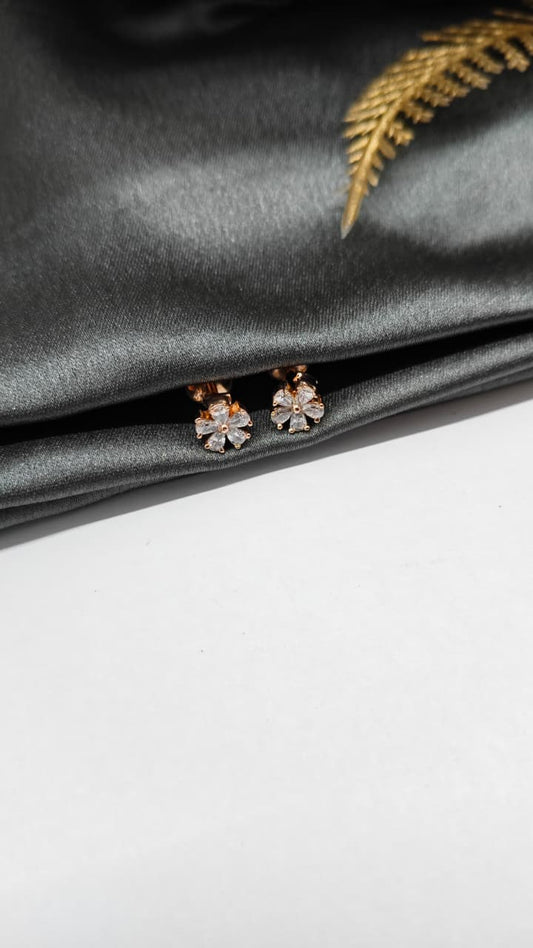 925 Silver Rose Gold 5 Stone Flower Design With White Stone Earrings