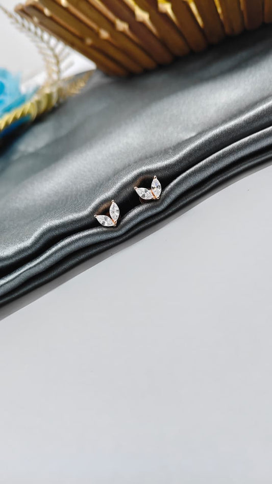 925 Silver Rose Gold 2 White Stone Butterfly Design Earrings