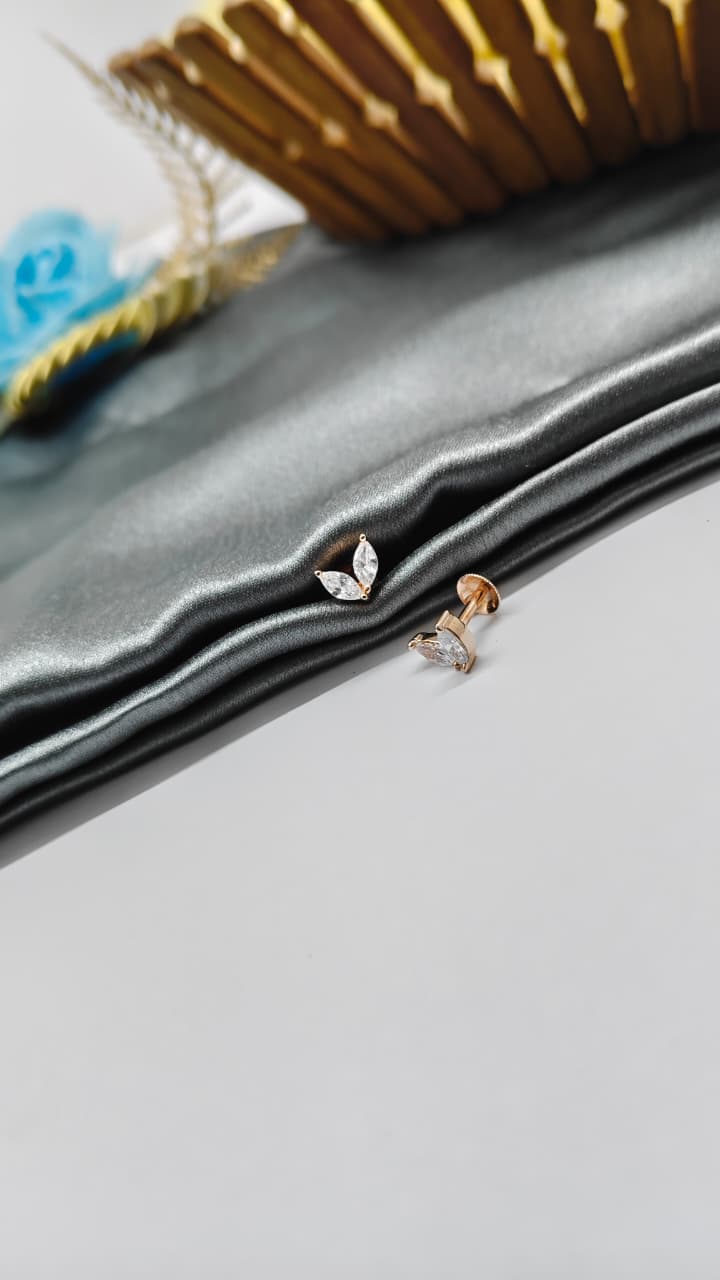 925 Silver Rose Gold 2 White Stone Butterfly Design Earrings