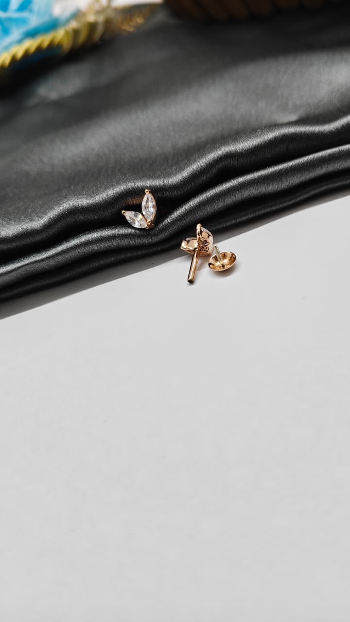 925 Silver Rose Gold 2 White Stone Butterfly Design Earrings