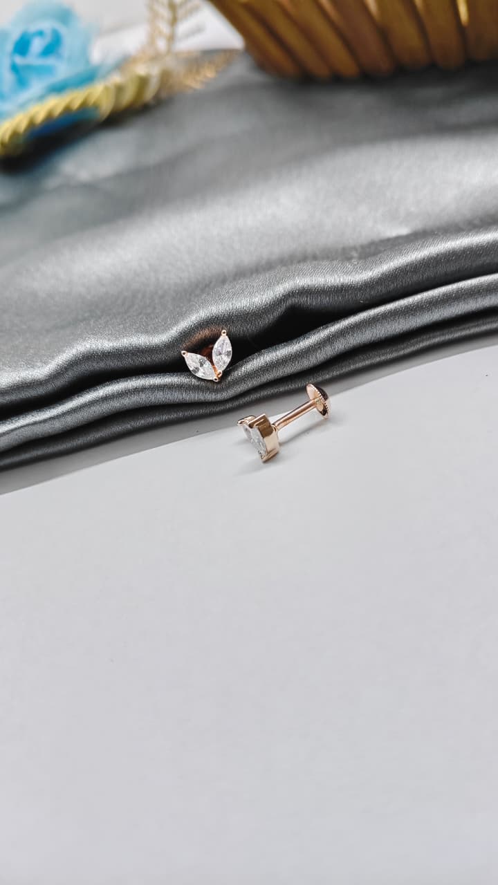 925 Silver Rose Gold 2 White Stone Butterfly Design Earrings