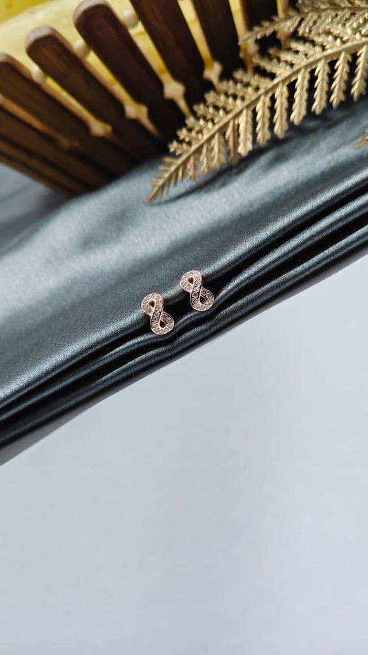 925 Silver Rose Gold Infinity Design White Stone Earrings