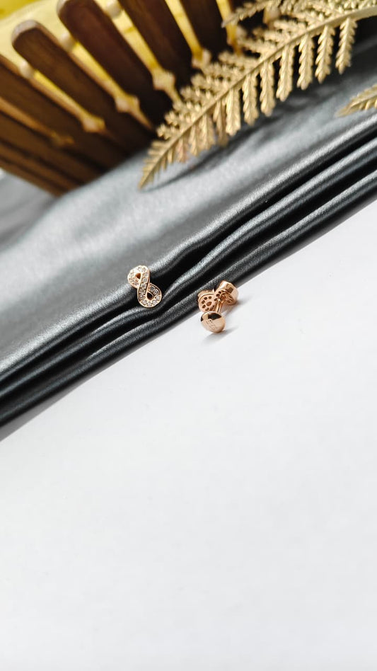 925 Silver Rose Gold Infinity Design White Stone Earrings