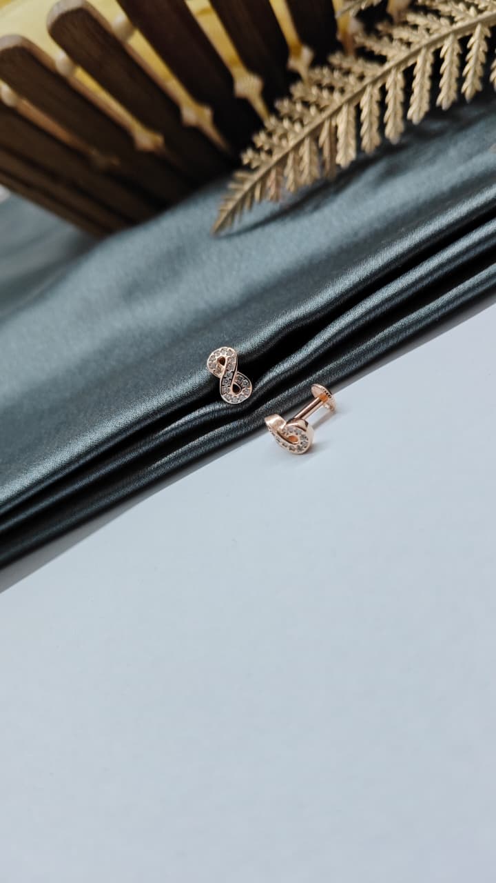925 Silver Rose Gold Infinity Design White Stone Earrings