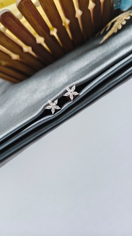 925 Silver Rose Gold Star Design White Stone Earrings