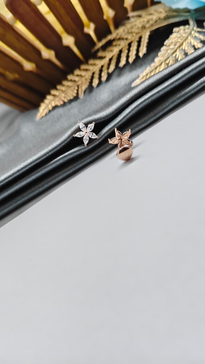 925 Silver Rose Gold Star Design White Stone Earrings