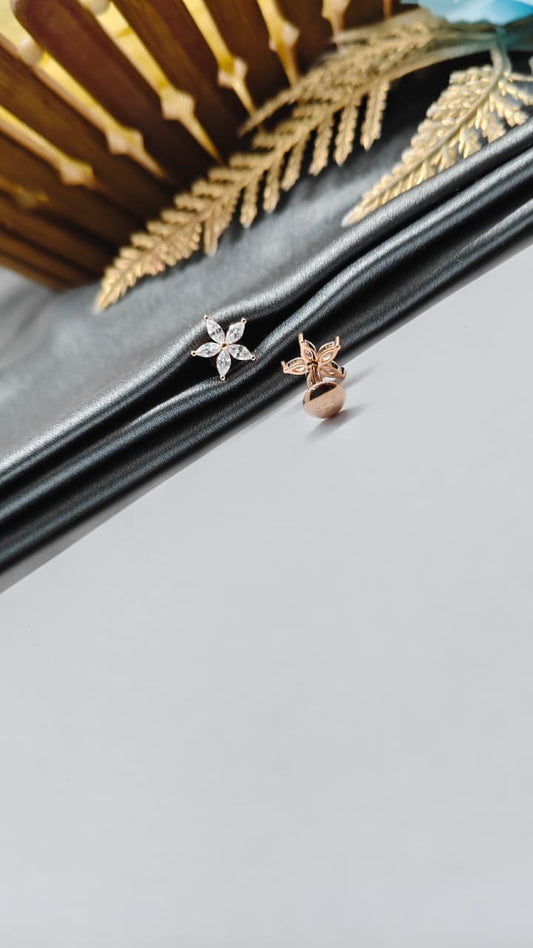 925 Silver Rose Gold Star Design White Stone Earrings