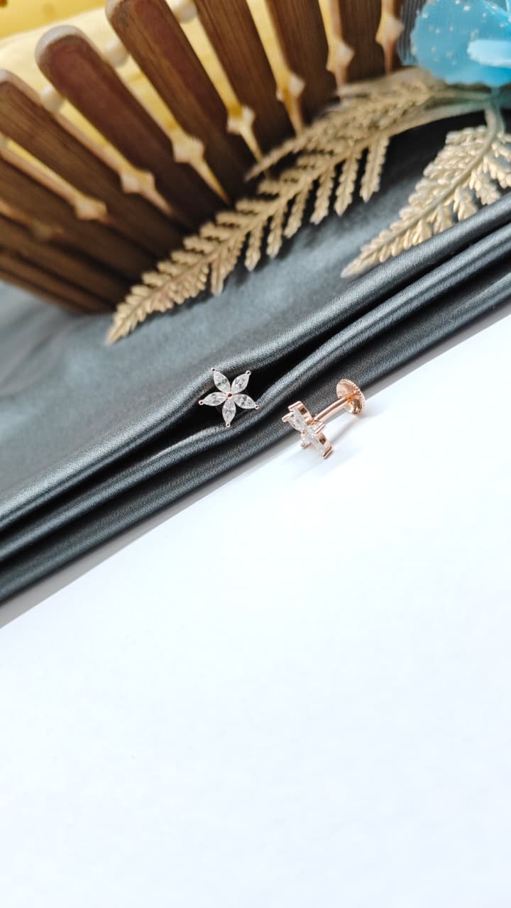 925 Silver Rose Gold Star Design White Stone Earrings