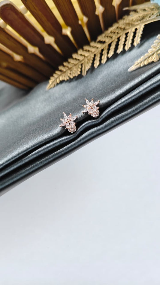 925 Silver Rose Gold Small Pineapple Design White Stone Earrings