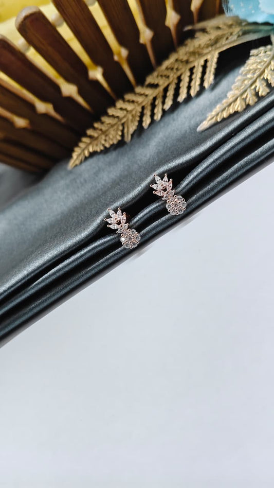 925 Silver Rose Gold Big Pinapple Design White Stone Earrings
