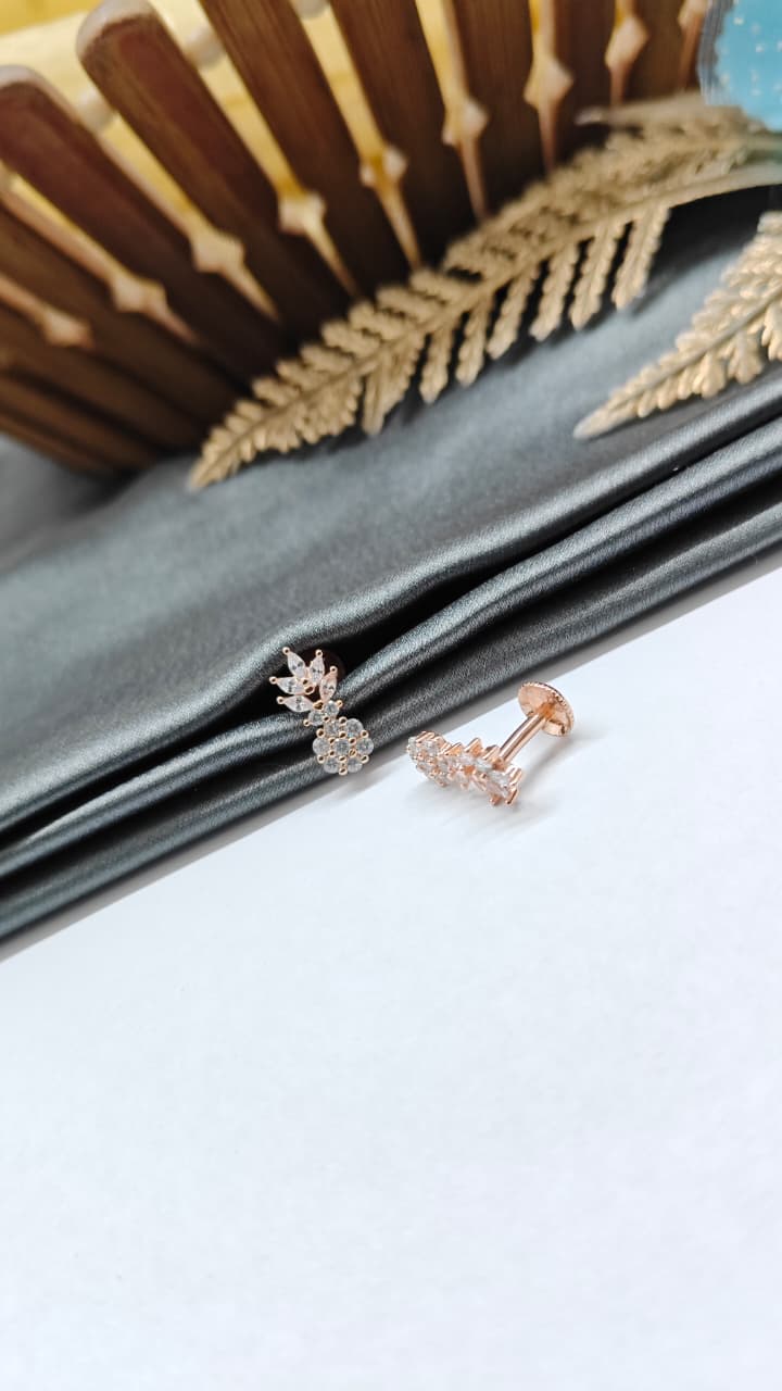 925 Silver Rose Gold Big Pinapple Design White Stone Earrings
