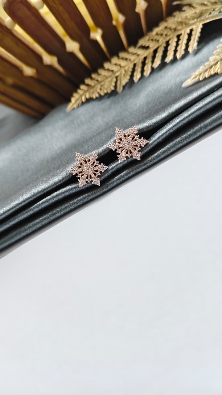 925 Silver Rose Gold Big Star Design White Stone Earrings
