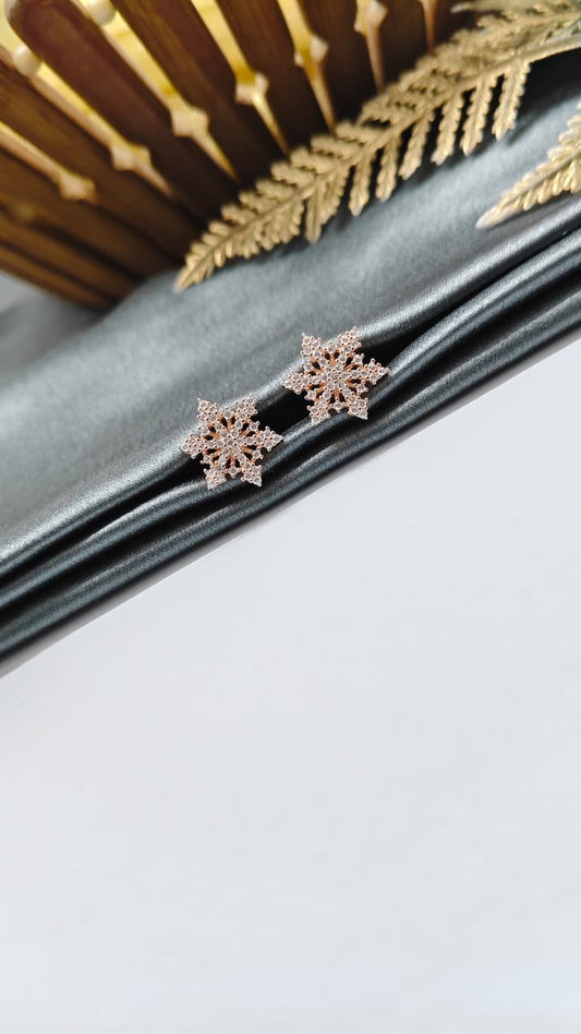 925 Silver Rose Gold Big Star Design White Stone Earrings