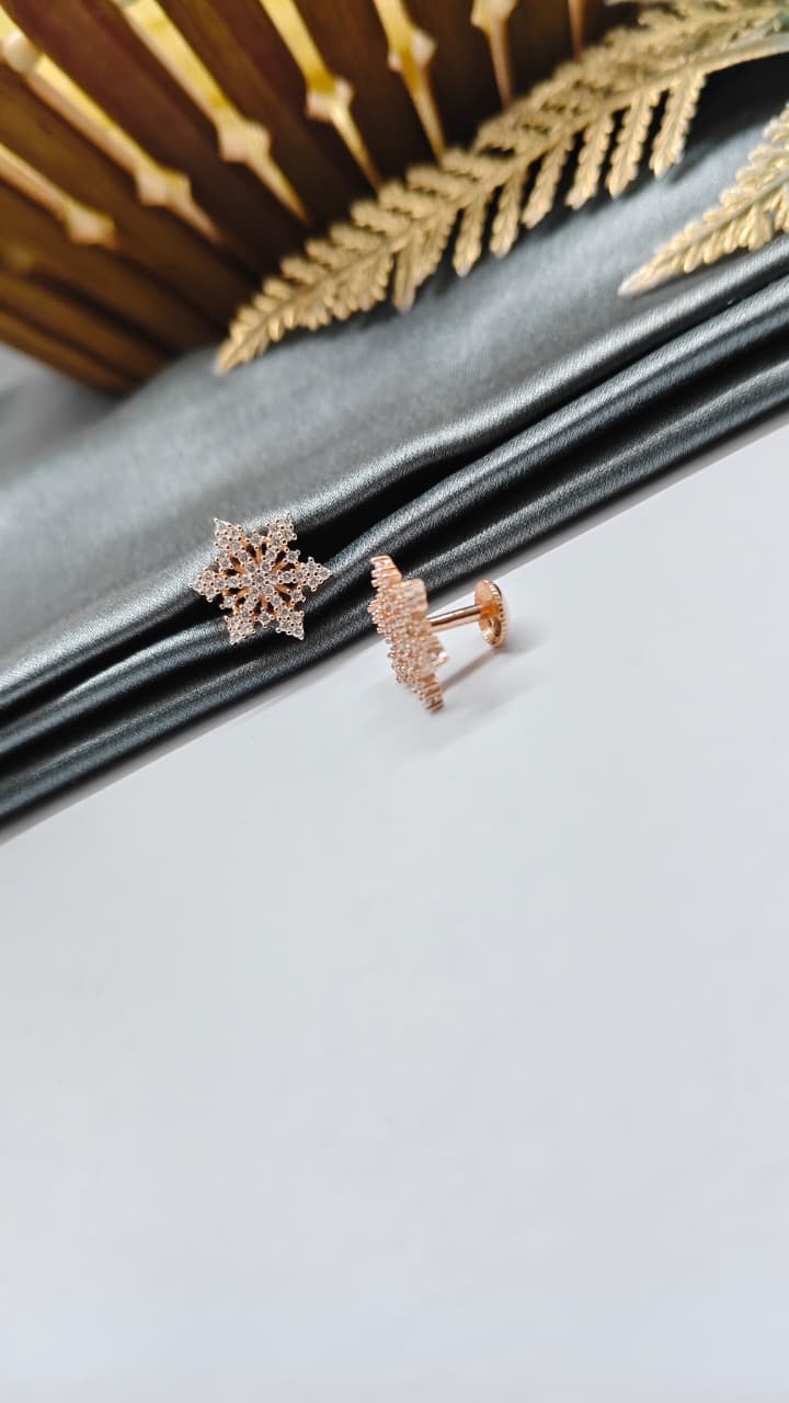 925 Silver Rose Gold Big Star Design White Stone Earrings