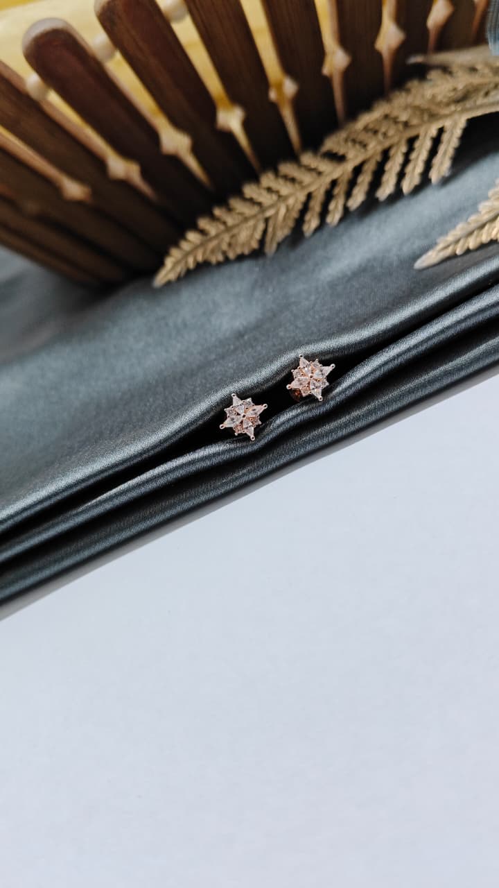 925 Silver Rose Gold Design White Stone Earrings