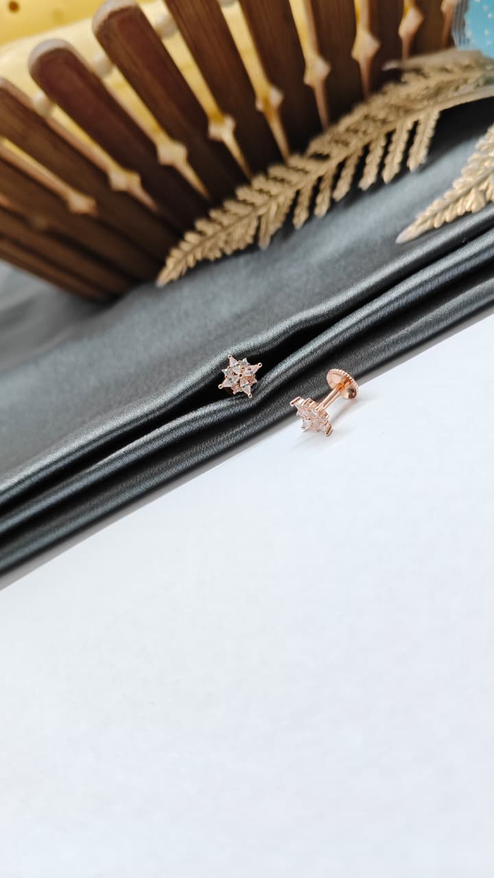 925 Silver Rose Gold Design White Stone Earrings