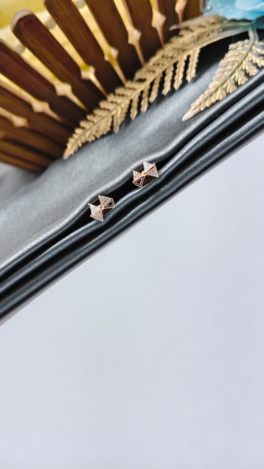 925 Silver Rose Gold Bow Design White Stone Earrings