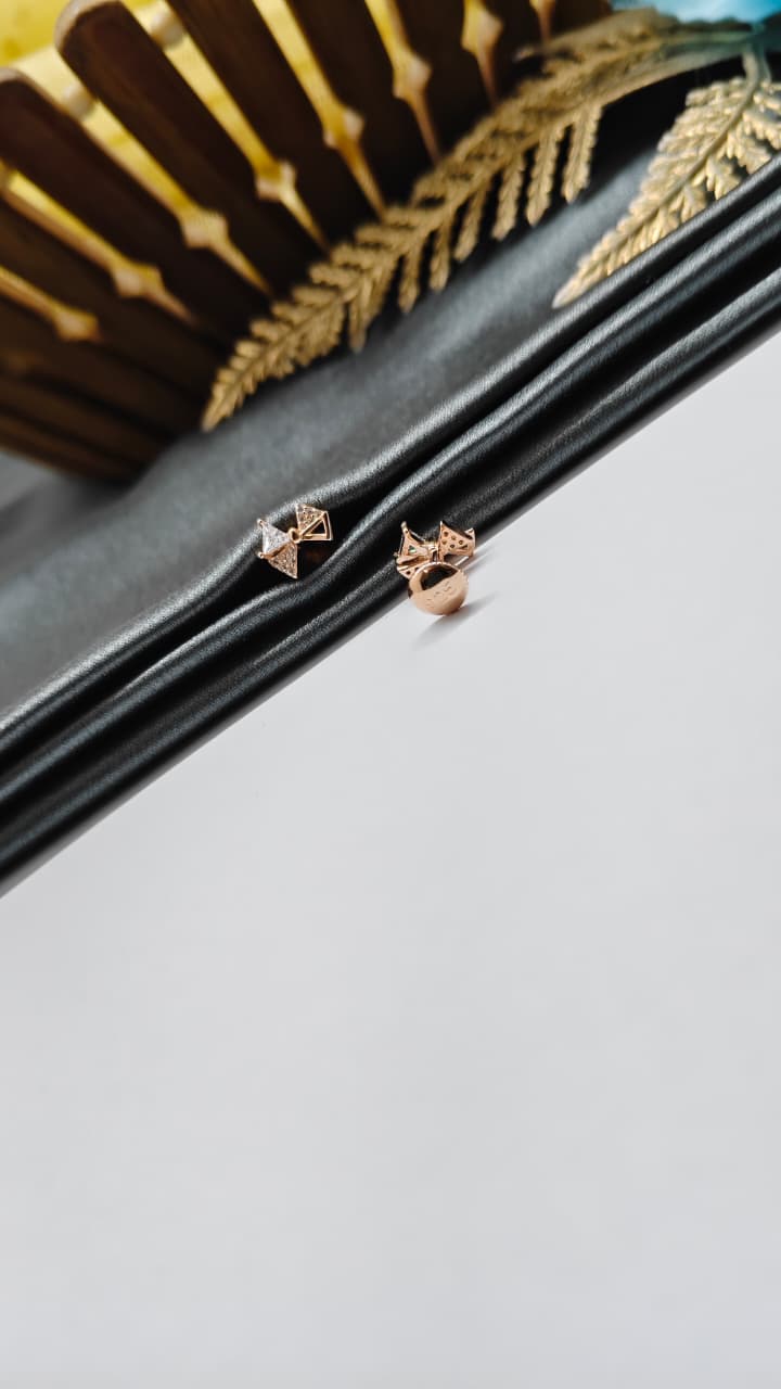 925 Silver Rose Gold Bow Design White Stone Earrings