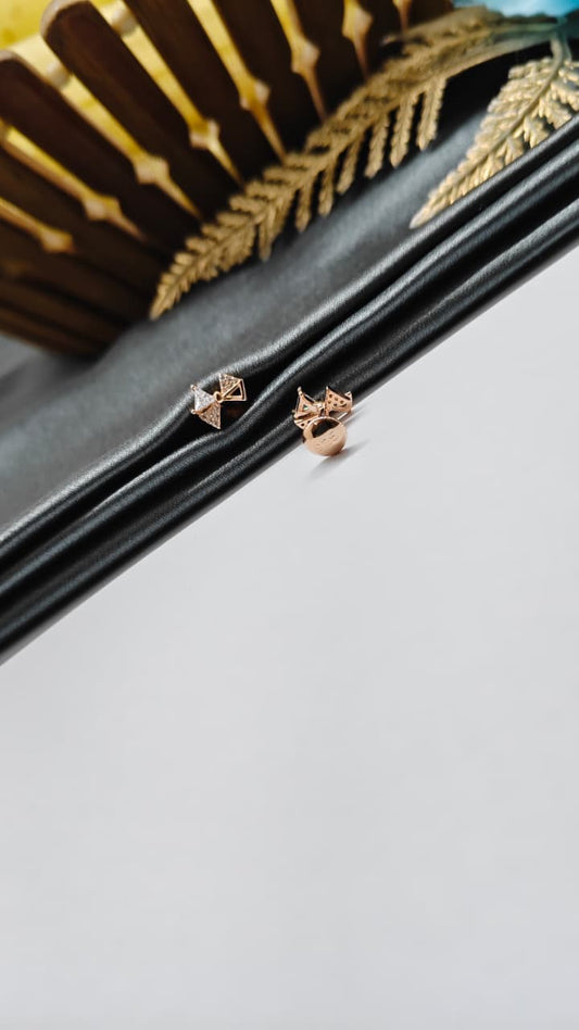 925 Silver Rose Gold Bow Design White Stone Earrings