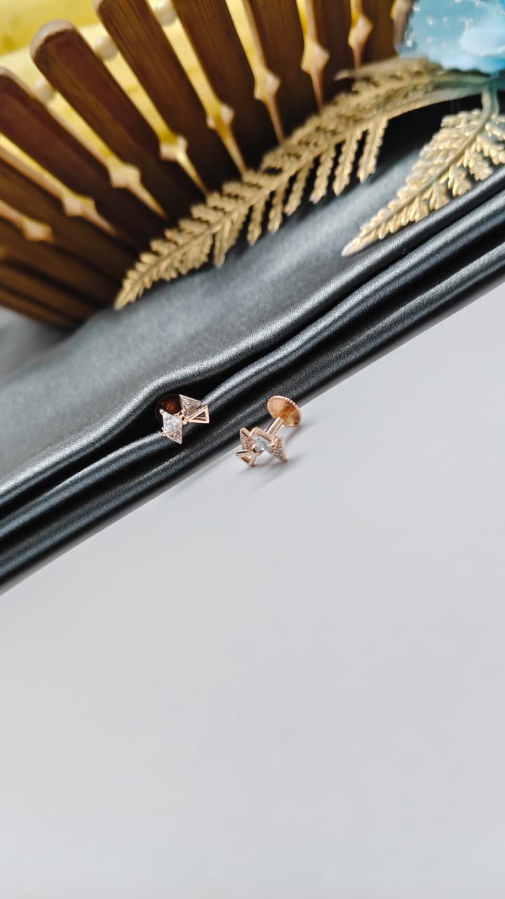 925 Silver Rose Gold Bow Design White Stone Earrings