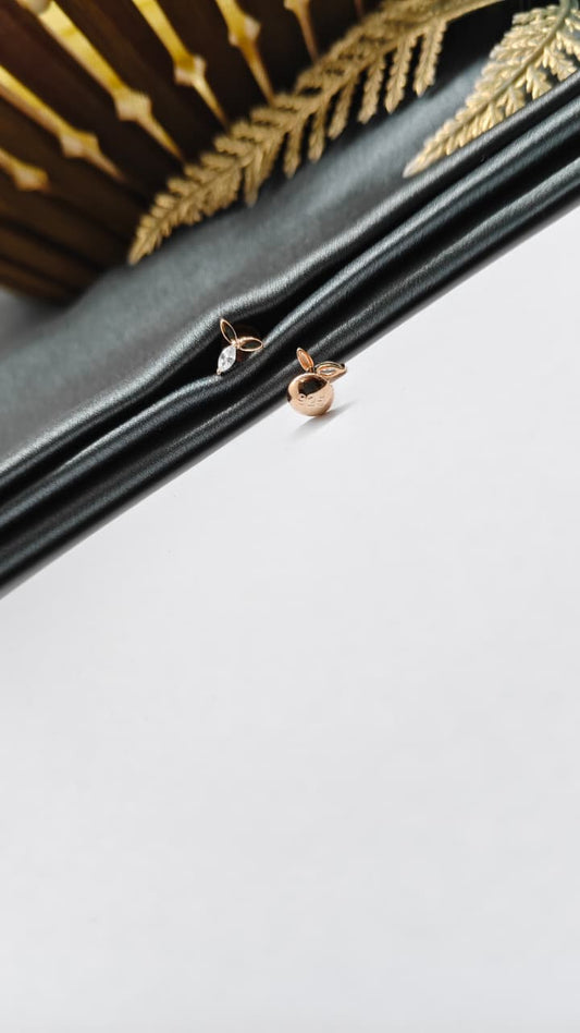 925 Silver Rose Gold Fan Design White Stone Earrings