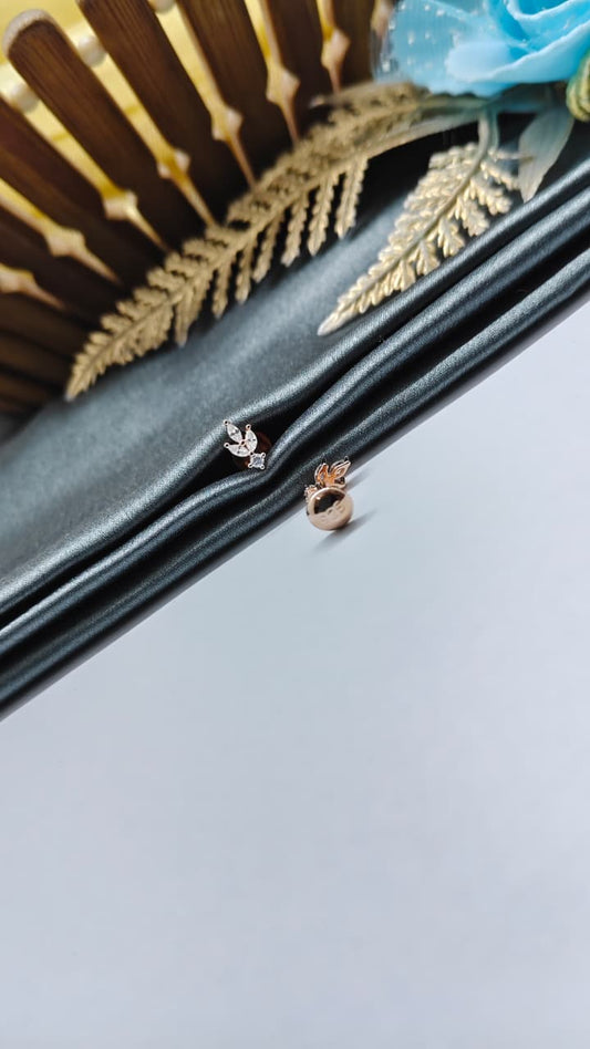 925 Silver Rose Gold Design 4 White Stone Earrings