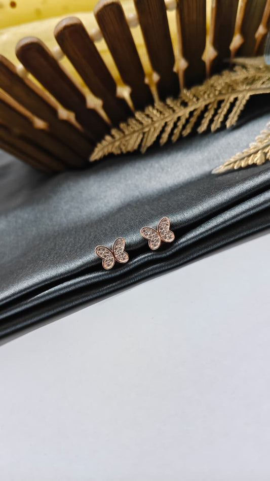 925 Silver Rose Gold Butterfly Design White Stone Earrings