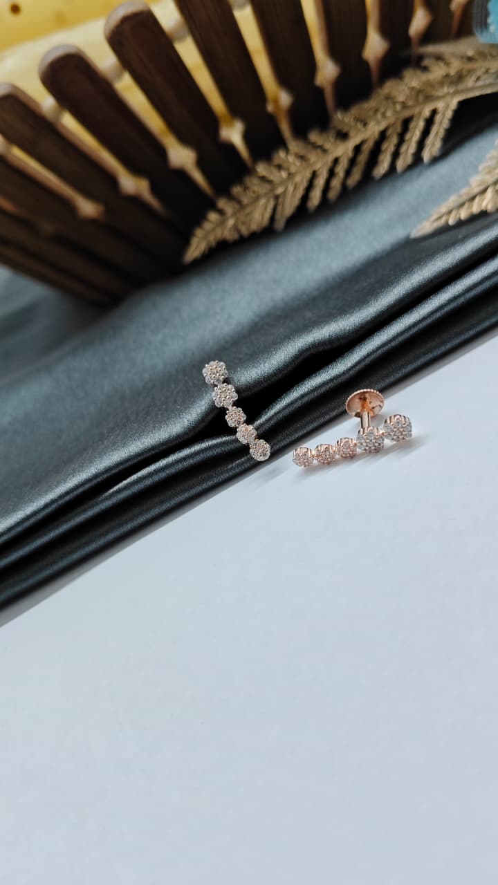 925 Silver Rose Gold 5 Star Design White Stone Earrings