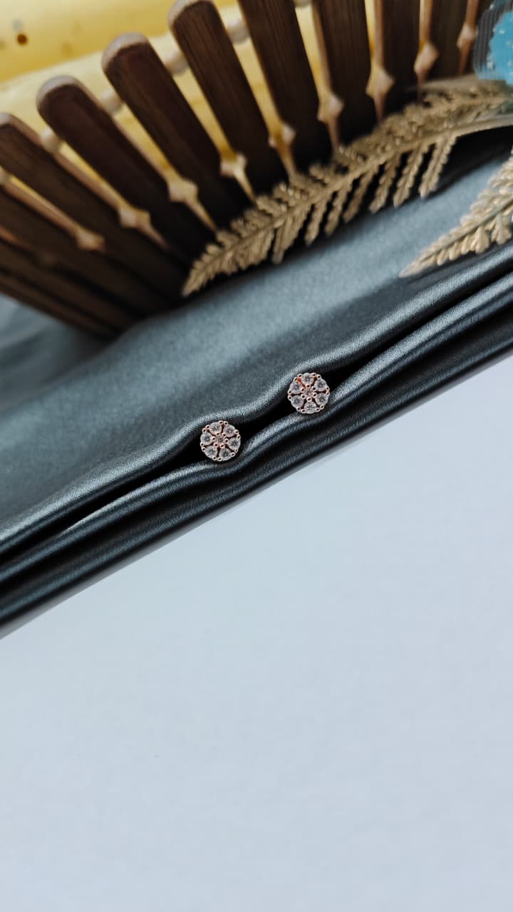 925 Silver Rose Gold Small Design 7 White Stone Earrings