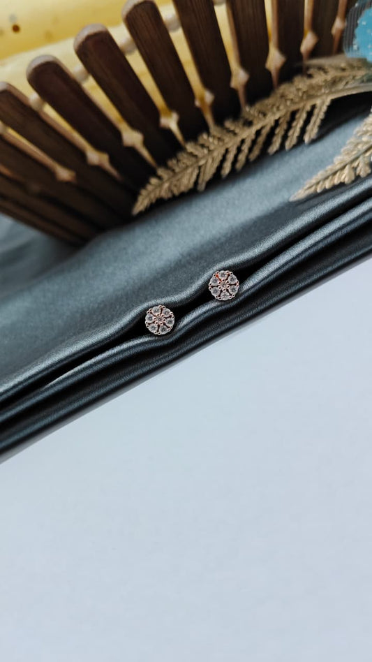925 Silver Rose Gold Small Design 7 White Stone Earrings