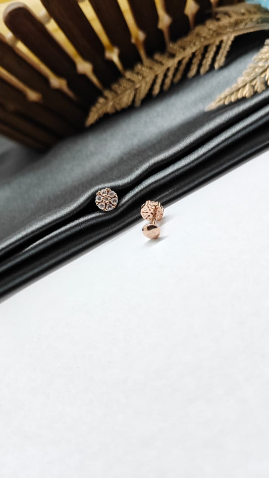 925 Silver Rose Gold Small Design 7 White Stone Earrings